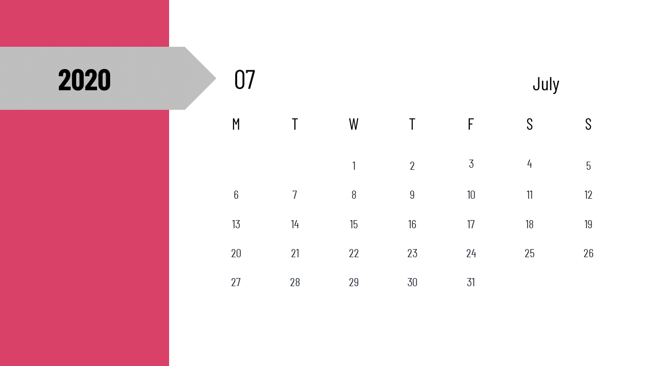 powerpoint calendar slide-july
